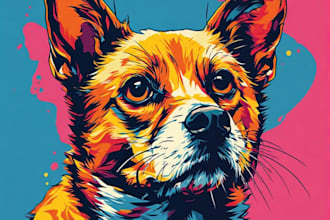 draw colorful pop art portraits of pets and animals