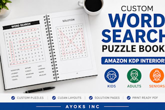 design custom word search puzzle books and amazon KDP activity interiors