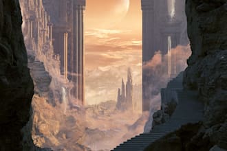 draw a professional fantasy album cover illustration