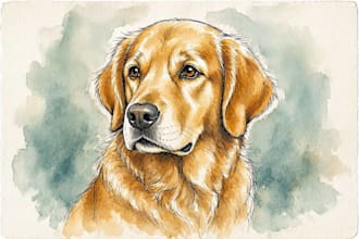 paint a watercolor pet portrait with ink sketch