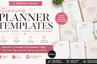 create wedding planner templates, event planner, journal, canva design