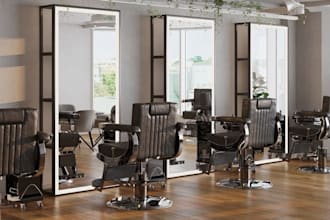 create modern 3d salon, spa, beauty studio, hair showroom, barbershop interior