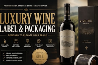 design luxury wine label, bottle branding, winery packaging, beverage products
