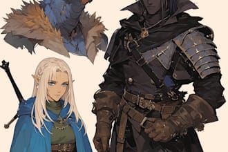 a dnd character art and dnd party, game fantasy