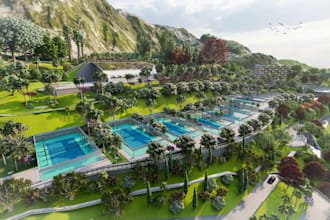 multiple sports complex,tennis academy center,3d site planning,recreational park