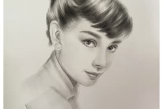 hand draw realistic pencil sketch portraits,charcoal drawing from photo