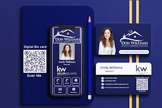 design clickable digital , physical card, and vcard with qr code