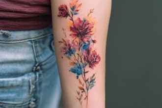 design a stunning watercolor tattoo sleeve with vibrant artistic detail