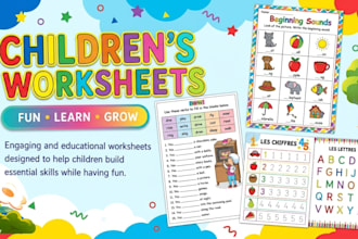 design children workbook, kindergarten activity book, worksheet, coloring book