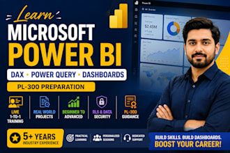 teach microsoft power bi, dax, power query, dashboards and real projects