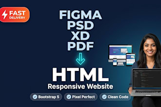 convert figma PSD xd PDF to HTML CSS bootstrap responsive website