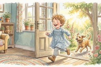 create whimsical watercolor children story book illustration and book cover