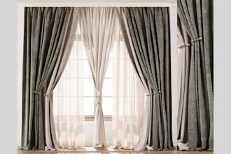 create curtain, drapes, blinds, window treatment 3d modelling and rendering