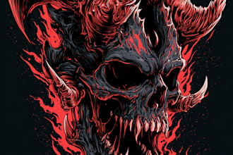 draw detailed dark horror illustration tshirt design