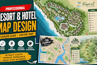 design resort map, hotel map, tourism guide, visitor map, vector illustration