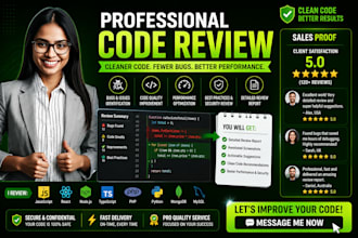 do code review python javascript react nodejs php java csharp bug fix clean code