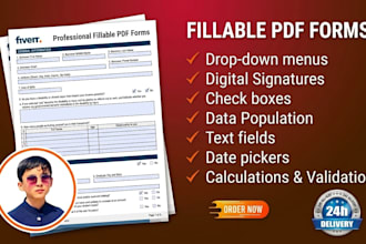 design and create a professional fillable PDF form with data validation