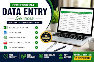 do accurate data entry, copy paste, typing and web research