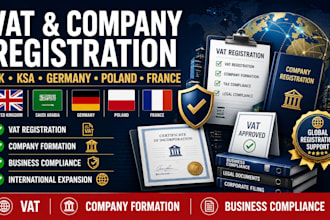 do vat and company registration in UK, ksa, germany, poland and france