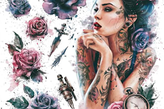 design elegant floral watercolor tattoo artwork