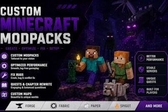 build custom minecraft modpacks, fix forge fabric mods, quests and bugs