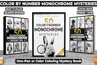 create monochrome color by number mystery coloring books for KDP