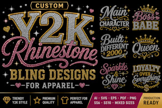 create trendy y2k custom rhinestone bling tshirt designs