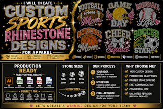 custom sports rhinestone designs for apparel