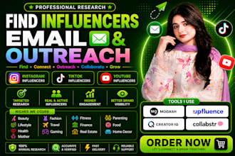build targeted influencer list for instagram, tik tok and youtube and outreach