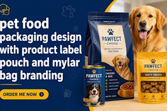 pet food packaging design with product label pouch and mylar bag branding