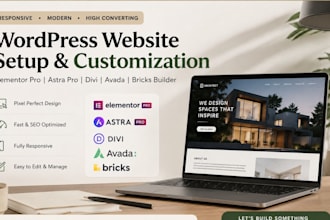 set up and customize elementor pro, astra pro, divi theme, avada, bricks builder