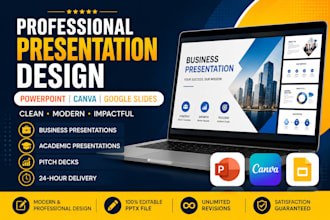 create professional powerpoint, canva and google slides presentations