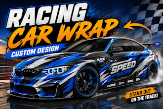professional race car livery and custom vehicle wrap design