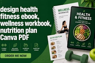design health fitness ebook, wellness workbook, nutrition plan canva PDF