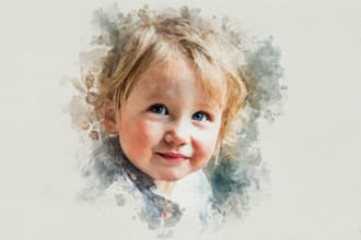 design watercolor kids, baby or child portrait illustration