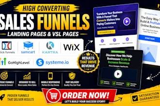 design clickfunnels, samcart, kartra sales funnels, wix landing page, vsl pages