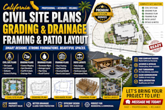 design california civil site plans grading and drainage framing and patio layout