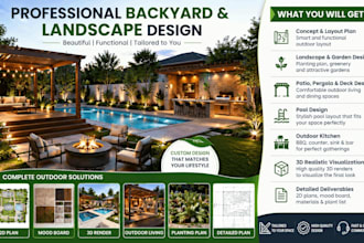 design backyard, landscape, garden patio, pergola, pool, deck ,outdoor kitchen