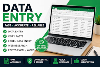 accurate data entry, copy paste, excel, and web research , first 2 project free