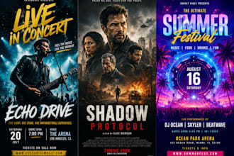 create professional music poster, movie poster and event poster