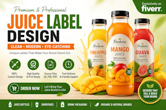 design premium water bottle label, juice bottle label design