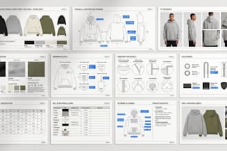 design clothing tech pack for garment, kneatwear sweat shirt appareal design