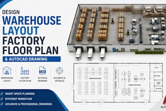 design warehouse layout, factory floor plan and autocad drawing rack layout