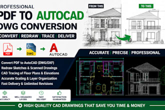 convert PDF, sketch and image to autocad dwg professionally