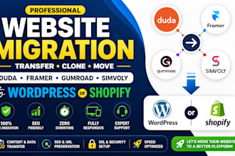 migrate transfer clone duda framer gumroad simvoly to wordpress shopify website