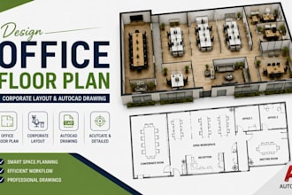 design office floor plan, corporate layout and autocad drawing