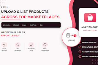 upload, list your product on leboncoin, cdiscount, veepee, wordpress, and etsy