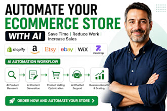 automate your ecommerce store, shopify amazon etsy ebay zendrop wix using ai
