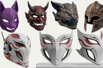 design custom 3d mask, cosplay helmet, anime mask cosplay armour for 3d printing
