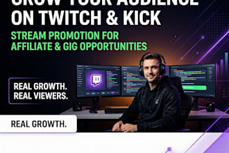 promote your twitch and kick streams with audience growth to get affiliated